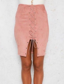 Fashion Pink Bandage Decorated Skirt