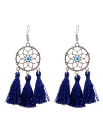 Fashion Silver Color+navy Tassel Decorated Earrings