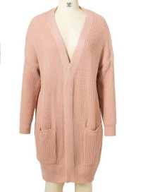 Fashion Light Pink Pure Color Decorated Coat