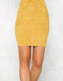 Fashion Yellow Lacing Decorated Skirt