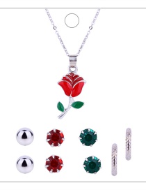 Fashion Silver Colour+red Flower Shape Decorated Jewelry Set ( 9pcs)