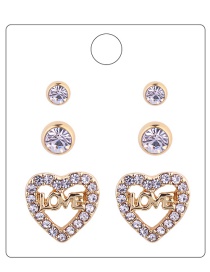 Fashion Gold Colour Heart Shape Decorated Earrings ( 6 Pcs)