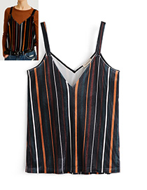 Trendy Multi-color Stripe Pattern Decorated V Neckline Vest