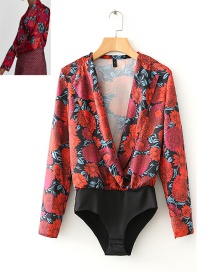 Fashion Red+black Flower Pattern Decorated Jumpsuit