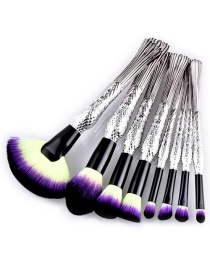 Trendy Yellow+purple Sector Shape Decorated Makeup Brush(8pcs)