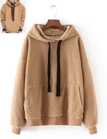 Fashion Khaki Pure Color Decorated Thicken Hoodie