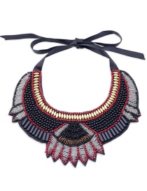 Vintage Black Beads Decorated Irregualr Shape Necklace