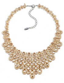 Vintage Champagne Oval Shape Diamond Decorated Hand-woven Necklace