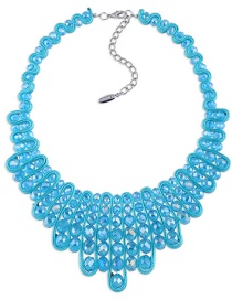 Vintage Blue Oval Shape Diamond Decorated Hand-woven Necklace