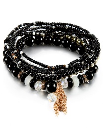 Vintage Black Beads Decorated Multi-layer Tassel Bracelet
