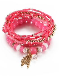 Vintage Plum Red Beads Decorated Multi-layer Tassel Bracelet