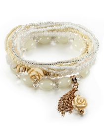 Vintage White Flower&tassel Decorated Multi-layer Beads Bracelet