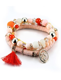 Vintage Light Orange Circular Ring&tassel Decorated Beads Bracelet