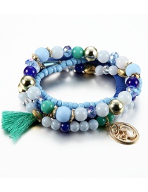 Vintage Blue Circular Ring&tassel Decorated Beads Bracelet