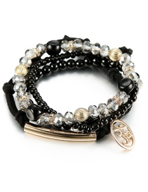 Vintage White+black Circular Ring Decorated Beads Bracelet
