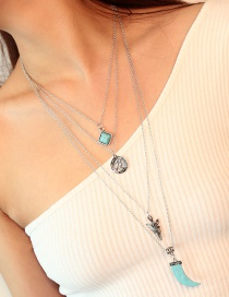 Fashion Silver Color Ivory Pendant Decorated Long Necklace
