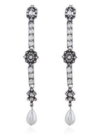 Fashion Antique Silver Diamond&pearl Decorated Long Earrings