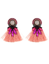 Fashion Pink Diamond Decorated Tassel Earrings