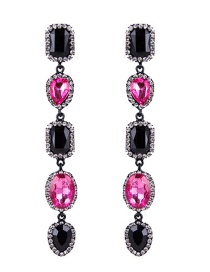 Trendy Pink Gemstone Decorated Long Earrings