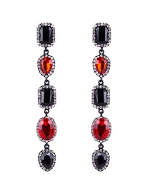 Trendy Red Gemstone Decorated Long Earrings