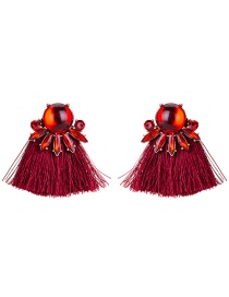 Trendy Red Diamond Decorated Tassel Earrings