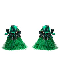 Personality Green Diamond Decorated Tassel Earrings