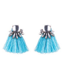 Personality Light Blue Diamond Decorated Tassel Earrings