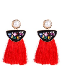 Exaggerated Red Sector Shape Design Tassel Earrings