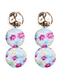 Exaggerated Light Blue Flower Pattern Decorated Earrings