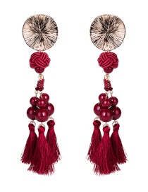 Exaggerated Red Beads Decorated Long Tassel Earrings