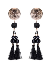 Exaggerated Black Beads Decorated Long Tassel Earrings