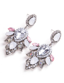 Exaggerated Silver Color Oval Shape Diamond Decorated Earrings