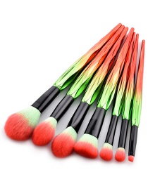 Trendy Red+green Color Matching Decorated Cosmetic Brush(7pcs)