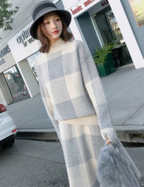 Fashion Gray+white Grid Pattern Decorated Dress Suits