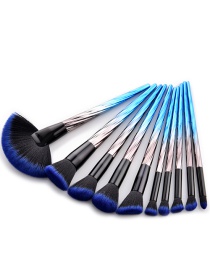 Fashion Blue+black Sector Shape Decorated Cosmetic Brush(10pcs）