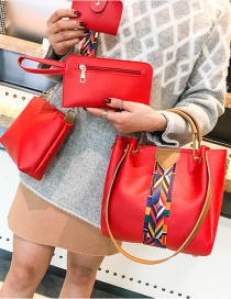 Fashion Red Coloured Ribbon Decorated Handbag(4pcs)