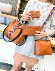 Fashion Light Brown Coloured Ribbon Decorated Handbag(4pcs)