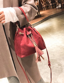 Fashion Red Tassel Decorated Bucket Shape Shoulder Bag
