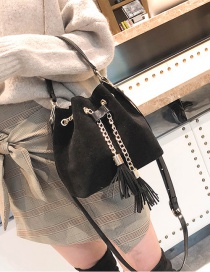 Fashion Black Tassel Decorated Bucket Shape Shoulder Bag