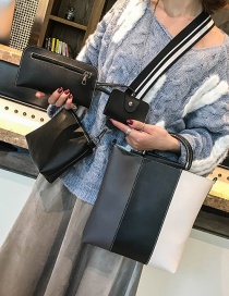 Fashion White+black Color Matching Decorated Handbag(4pcs)