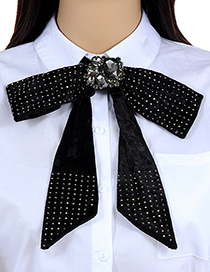 Fashion Black Rivet Decorated Pure Color Bowknot Brooch
