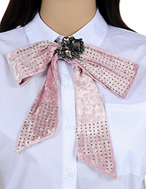 Fashion Light Pink Rivet Decorated Pure Color Bowknot Brooch