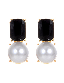 Fashion Black Pearls&diamond Decorated Earrings