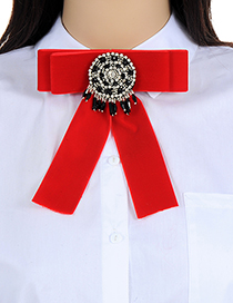 Fashion Red Bead Decorated Bowknot Brooch