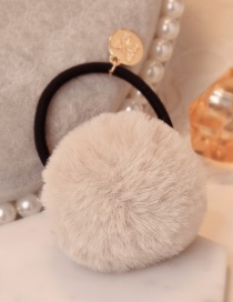 Lovely Beige Fuzzy Ball Decorated Pure Color Hair Band