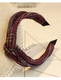Lovely Claret Red Grid Pattern Decorated Knot Design Hair Hoop