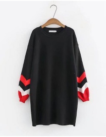 Fashion Black Stripe Pattern Decorated Thicken Long Sweater