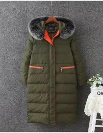 Fashion Olive Zippers Decorated Thicken Long Down Coat