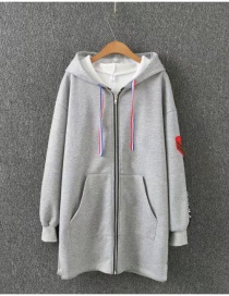 Fashion Light Gray Zippers Decorated Thicken Long Hoodie