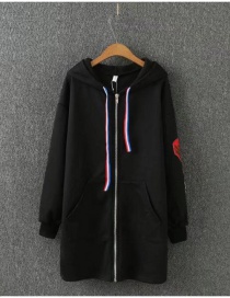Fashion Black Zippers Decorated Thicken Long Hoodie